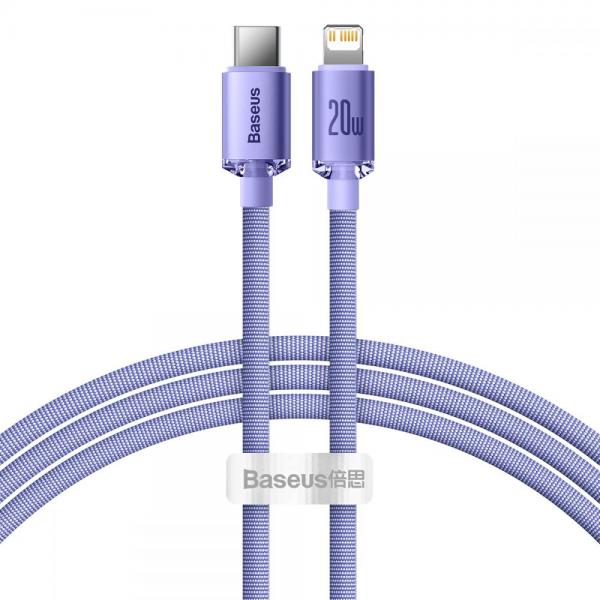 Cablu pentru incarcare si transfer de date Baseus Crystal Shine, USB Type-C/Lightning, 20W, 1.2m, Mov