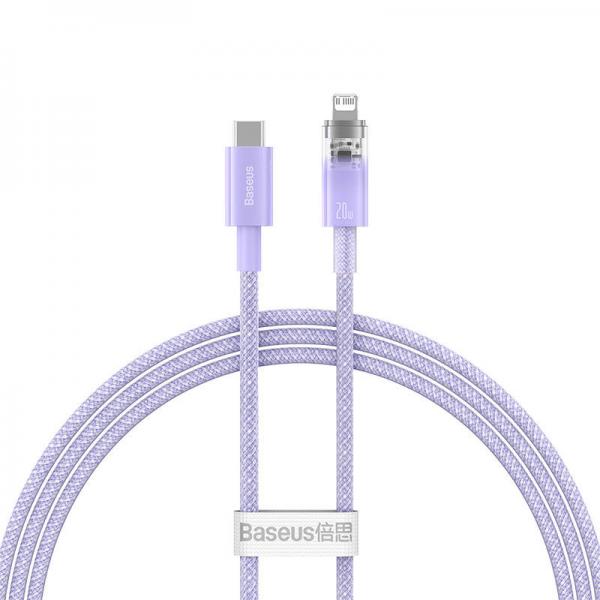 Cablu pentru incarcare si transfer de date Baseus Explorer, USB Type-C/Lightning, 20W, 2.4A, 1m, Mov