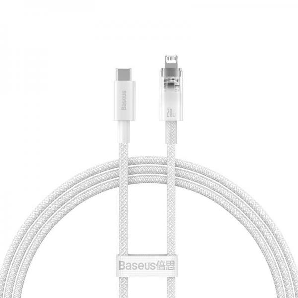 Cablu pentru incarcare si transfer de date Baseus Explorer, USB Type-C/Lightning, 20W, 2.4A, 1m, Alb