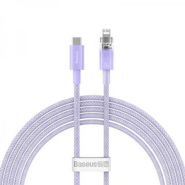 Cablu pentru incarcare si transfer de date Baseus Explorer, USB Type-C/Lightning, 20W, 2.4A, 2m, Mov