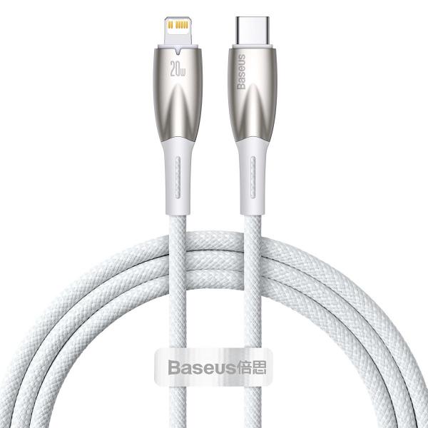 Cablu pentru incarcare si transfer de date Baseus Glimmer, USB Type-C/Lightning, PD 20W, 1m, Alb