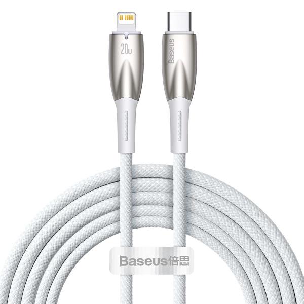 Cablu pentru incarcare si transfer de date Baseus Glimmer, USB Type-C/Lightning, PD 20W, 2m, Alb 1 - lerato.ro