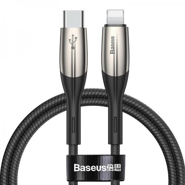 Cablu pentru incarcare si transfer de date Baseus Horizontal, USB Type-C/Lightning, Quick Charge 18W, 2.4A, 1m, Negru 1 - lerato.ro