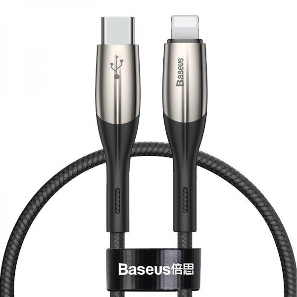 Cablu pentru incarcare si transfer de date Baseus Horizontal, USB Type-C/Lightning, Quick Charge 18W, 2.4A, 50cm, Negru 1 - lerato.ro