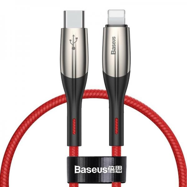 Cablu pentru incarcare si transfer de date Baseus Horizontal, USB Type-C/Lightning, Quick Charge 18W, 2.4A, 50cm, Rosu