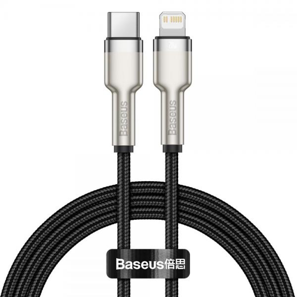 Cablu pentru incarcare si transfer de date Baseus Cafule Metal, USB Type-C/Lightning, Power Delivery 20W, 1m, Negru 1 - lerato.ro