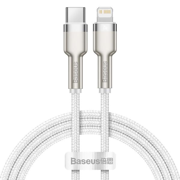 Cablu pentru incarcare si transfer de date Baseus Cafule Metal, USB Type-C/Lightning, Power Delivery 20W, 2m, Alb 1 - lerato.ro
