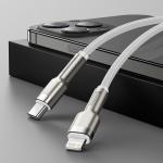 Cablu pentru incarcare si transfer de date Baseus Cafule Metal, USB Type-C/Lightning, Power Delivery 20W, 2m, Alb