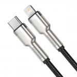 Cablu pentru incarcare si transfer de date Baseus Cafule Metal, USB Type-C/Lightning, Power Delivery 20W, 25cm, Negru