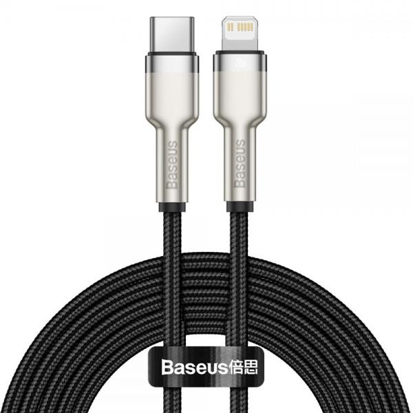 Cablu pentru incarcare si transfer de date Baseus Cafule Metal, USB Type-C/Lightning, Power Delivery 20W, 2m, Negru 1 - lerato.ro
