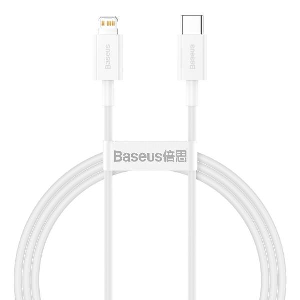 Cablu pentru incarcare si transfer de date Baseus Superior, USB Type-C/Lightning, Power Delivery 20W, 2.4A, 1m, Alb