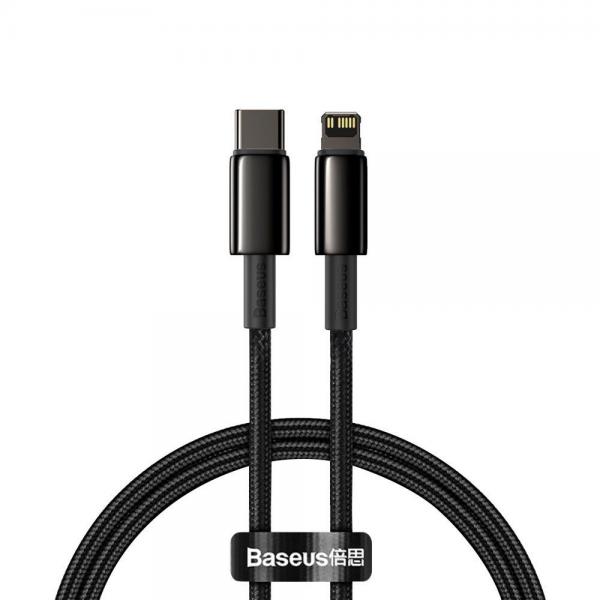 Cablu pentru incarcare si transfer de date Baseus Tungsten Gold, USB Type-C/Lightning, Power Delivery 20W, 2m, Negru