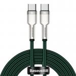 Cablu pentru incarcare si transfer de date Baseus Cafule Metal, 2xUSB Type-C, 100W, 5A, 1m, Verde 2 - lerato.ro