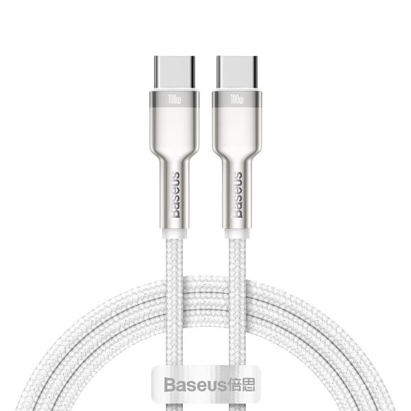 Cablu pentru incarcare si transfer de date Baseus Cafule Metal, 2xUSB Type-C, 100W, 5A, 1m, Alb 1 - lerato.ro