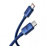 Cablu pentru incarcare si transfer de date Baseus Crystal Shine, 2x USB Type-C, PD 100W, 3A, 1.2m, Albastru