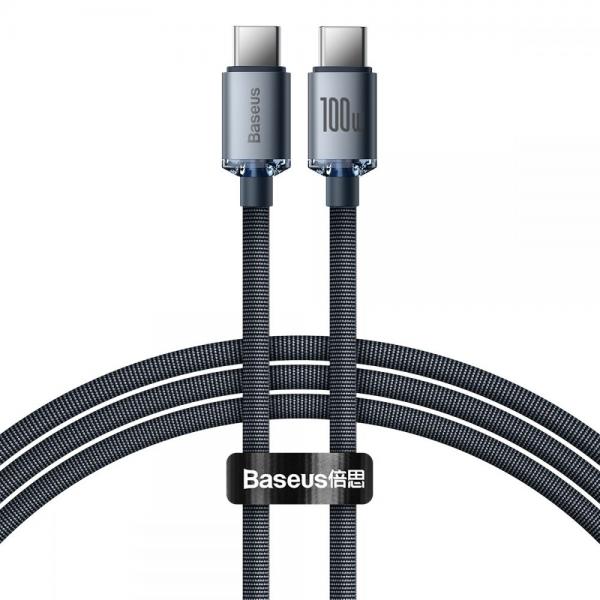 Cablu pentru incarcare si transfer de date Baseus Crystal Shine, 2x USB Type-C, PD 100W, 3A, 1.2m, Negru 1 - lerato.ro