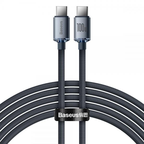 Cablu pentru incarcare si transfer de date Baseus Crystal Shine, 2x USB Type-C, PD 100W, 3A, 2m, Negru 1 - lerato.ro