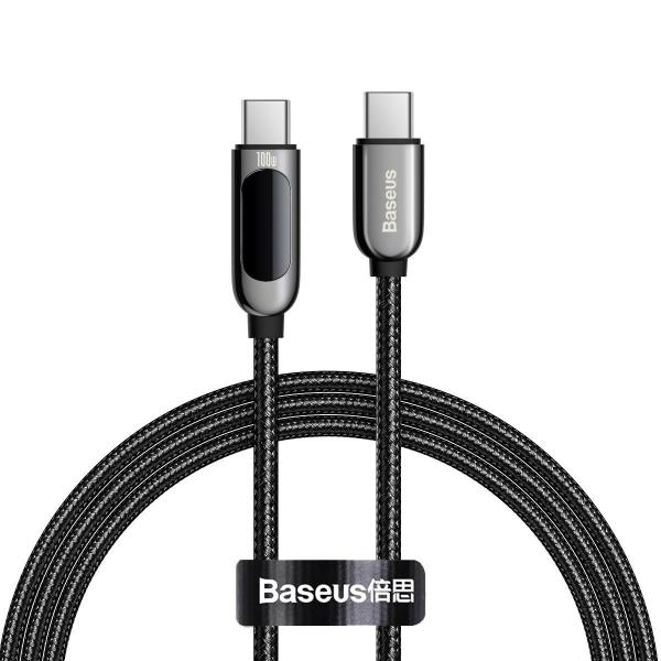 Cablu pentru incarcare si transfer de date Baseus Display, 2x USB Type-C, 100W, 5A, 1m, Negru 1 - lerato.ro