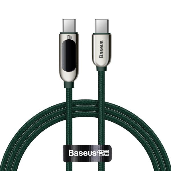Cablu pentru incarcare si transfer de date Baseus Display, 2x USB Type-C, 100W, 5A, 1m, Verde