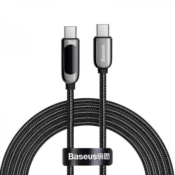 Cablu pentru incarcare si transfer de date Baseus Display, 2x USB Type-C, 100W, 5A, 2m, Negru 1 - lerato.ro