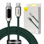 Cablu pentru incarcare si transfer de date Baseus Display, 2x USB Type-C, 100W, 5A, 2m, Verde