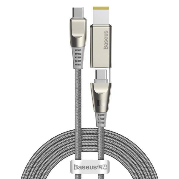 Cablu pentru incarcare si transfer de date Baseus Flash, 2x USB Type-C, adaptor Lenovo, Quick Charge 3.0, 100W, 2m, Gri 1 - lerato.ro