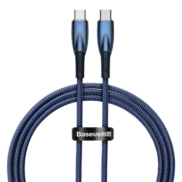 Cablu pentru incarcare si transfer de date Baseus Glimmer, 2x USB Type-C, Fast Charge, PD 100W, 1m, Albastru 1 - lerato.ro