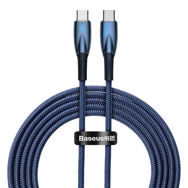 Cablu pentru incarcare si transfer de date Baseus Glimmer, 2x USB Type-C, Fast Charge, PD 100W, 2m, Albastru