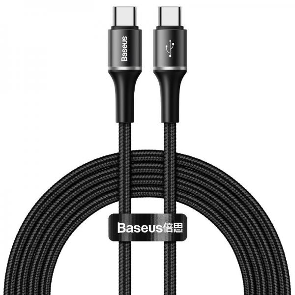 Cablu pentru incarcare si transfer de date Baseus Halo, 2x USB Type-C, LED, Quick Charge 3.0, 3A, 60W, 2m, Negru