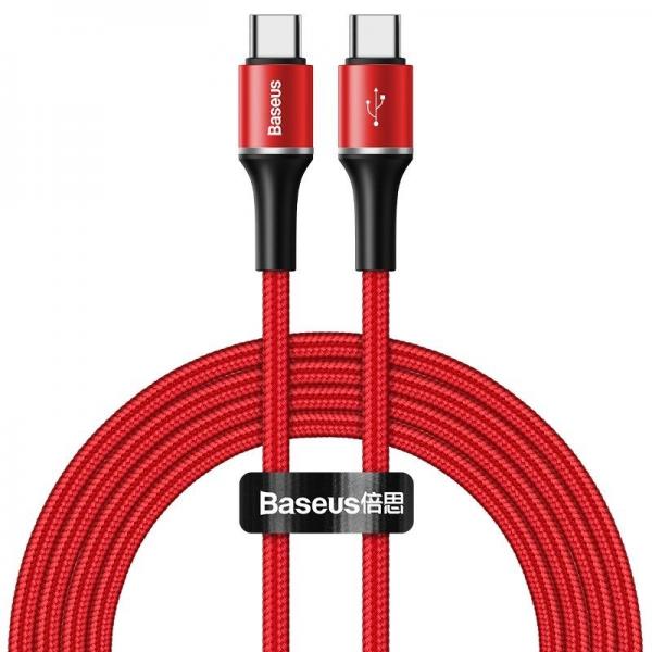Cablu pentru incarcare si transfer de date Baseus Halo, 2x USB Type-C, LED, Quick Charge 3.0, 3A, 60W, 2m, Rosu