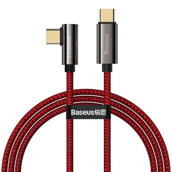 Cablu pentru incarcare si transfer de date Baseus Legend Elbow, 2x USB Type-C, 100W, 1m, Rosu 1 - lerato.ro