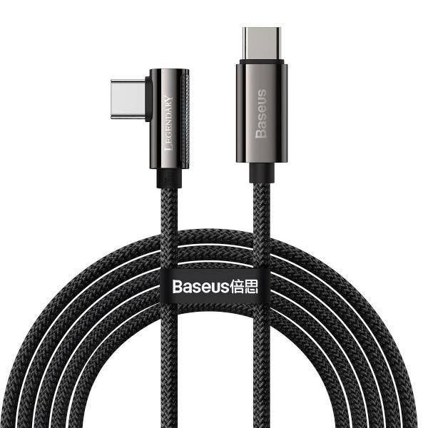 Cablu pentru incarcare si transfer de date Baseus Legend Elbow, 2x USB Type-C, 100W, 2m, Negru