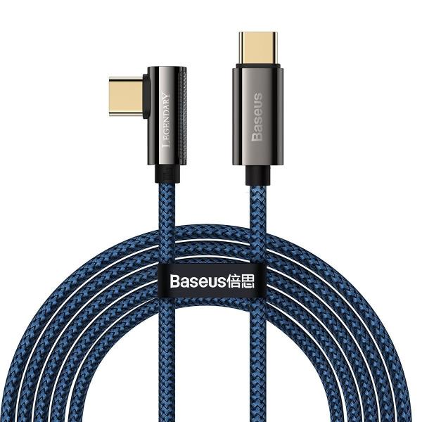 Cablu pentru incarcare si transfer de date Baseus Legend Elbow, 2x USB Type-C, 100W, 2m, Albastru