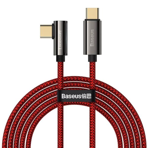 Cablu pentru incarcare si transfer de date Baseus Legend Elbow, 2x USB Type-C, 100W, 2m, Rosu 1 - lerato.ro