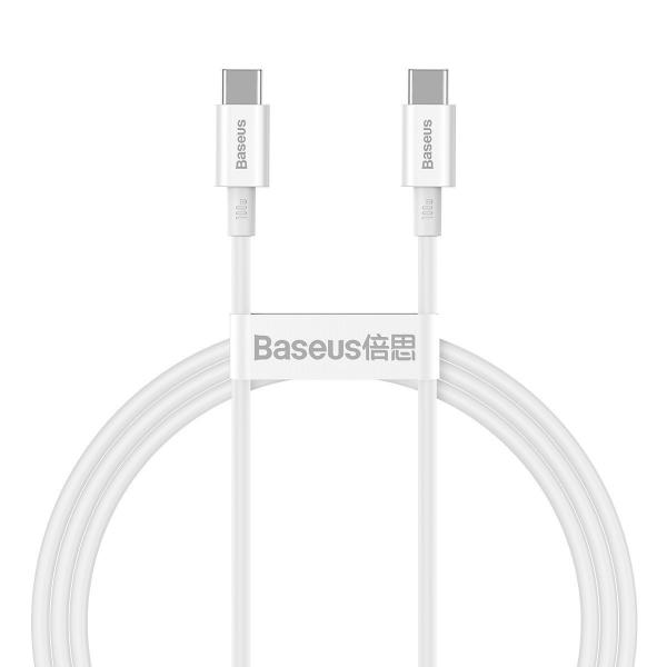 Cablu pentru incarcare si transfer de date Baseus Superior, 2x USB Type-C, 100W, 1m, Alb