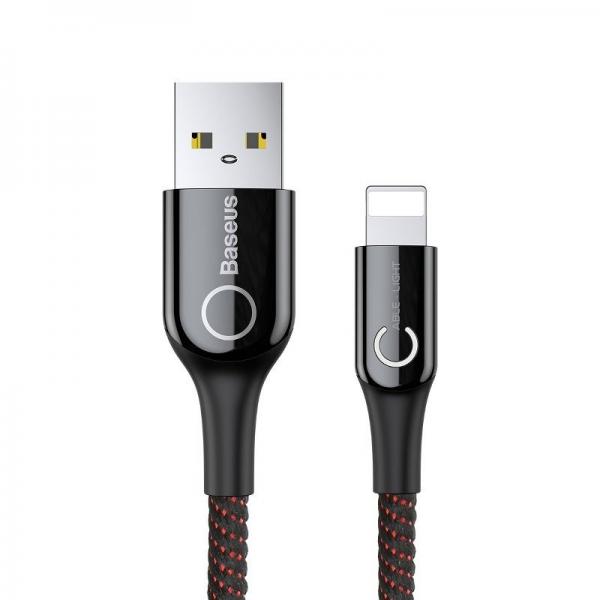 Cablu pentru incarcare si transfer de date Baseus C-shaped, USB/Lightning, LED, 2.4A, 1m, Negru 1 - lerato.ro