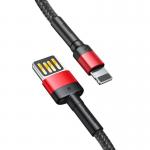 Cablu pentru incarcare si transfer de date Baseus Cafule Double-sided, USB/Lightning, 1.5A, 2m, Negru/Rosu