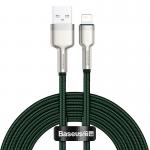 Cablu pentru incarcare si transfer de date Baseus Cafule Metal, USB/Lightning, 18W, 2.4A, 2m, Verde 2 - lerato.ro