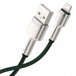 Cablu pentru incarcare si transfer de date Baseus Cafule Metal, USB/Lightning, 18W, 2.4A, 2m, Verde