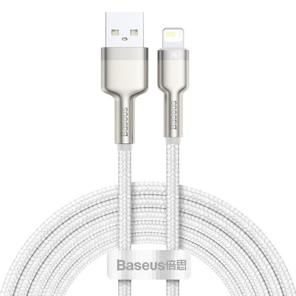 Cablu pentru incarcare si transfer de date Baseus Cafule Metal, USB/Lightning, 18W, 2.4A, 2m, Alb 1 - lerato.ro