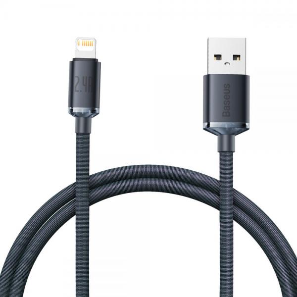 Cablu pentru incarcare si transfer de date Baseus Crystal Shine, USB/Lightning, 2.4A, 1.2m, Negru