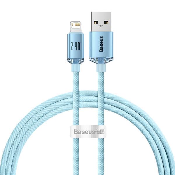 Cablu pentru incarcare si transfer de date Baseus Crystal Shine, USB/Lightning, 2.4A, 1.2m, Albastru 1 - lerato.ro