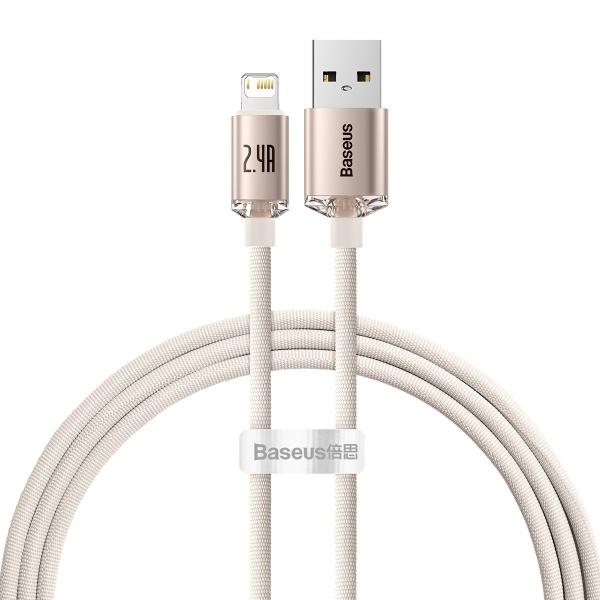 Cablu pentru incarcare si transfer de date Baseus Crystal Shine, USB/Lightning, 2.4A, 1.2m, Roz