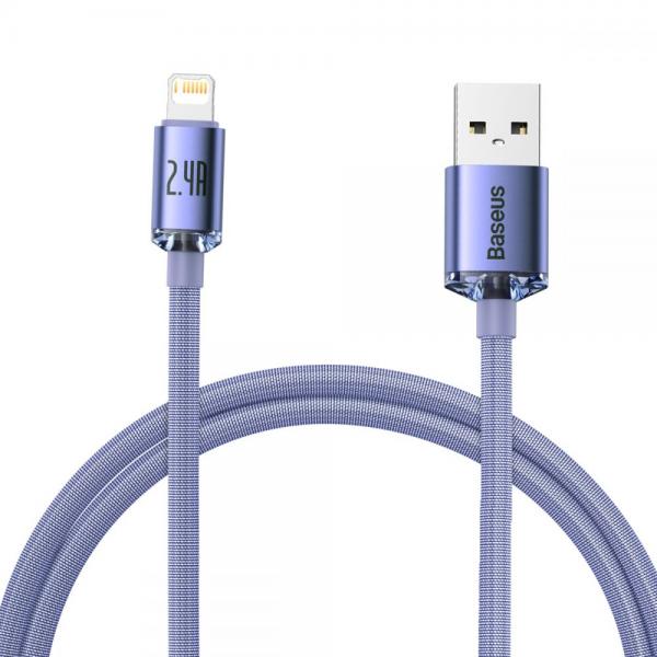 Cablu pentru incarcare si transfer de date Baseus Crystal Shine, USB/Lightning, 2.4A, 1.2m, Mov