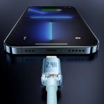 Cablu pentru incarcare si transfer de date Baseus Crystal Shine, USB/Lightning, 2.4A, 2m, Albastru