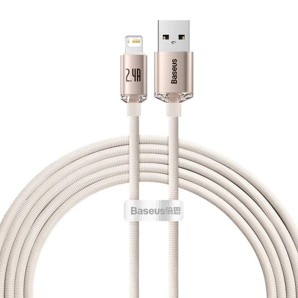 Cablu pentru incarcare si transfer de date Baseus Crystal Shine, USB/Lightning, 2.4A, 2m, Roz