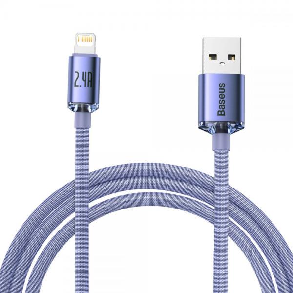 Cablu pentru incarcare si transfer de date Baseus Crystal Shine, USB/Lightning, 2.4A, 2m, Mov 1 - lerato.ro