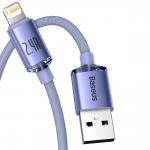 Cablu pentru incarcare si transfer de date Baseus Crystal Shine, USB/Lightning, 2.4A, 2m, Mov