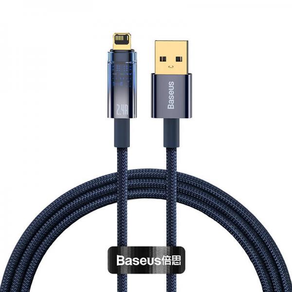 Cablu pentru incarcare si transfer de date Baseus Explorer Auto Power Off, USB/Lightning, 2.4A, 1m, Albastru 1 - lerato.ro