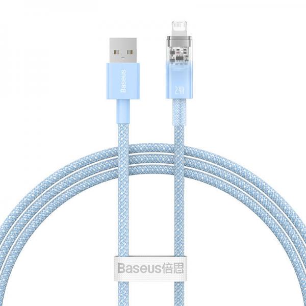Cablu pentru incarcare si transfer de date Baseus Explorer, USB/Lightning, 2.4A, 1m, Albastru 1 - lerato.ro